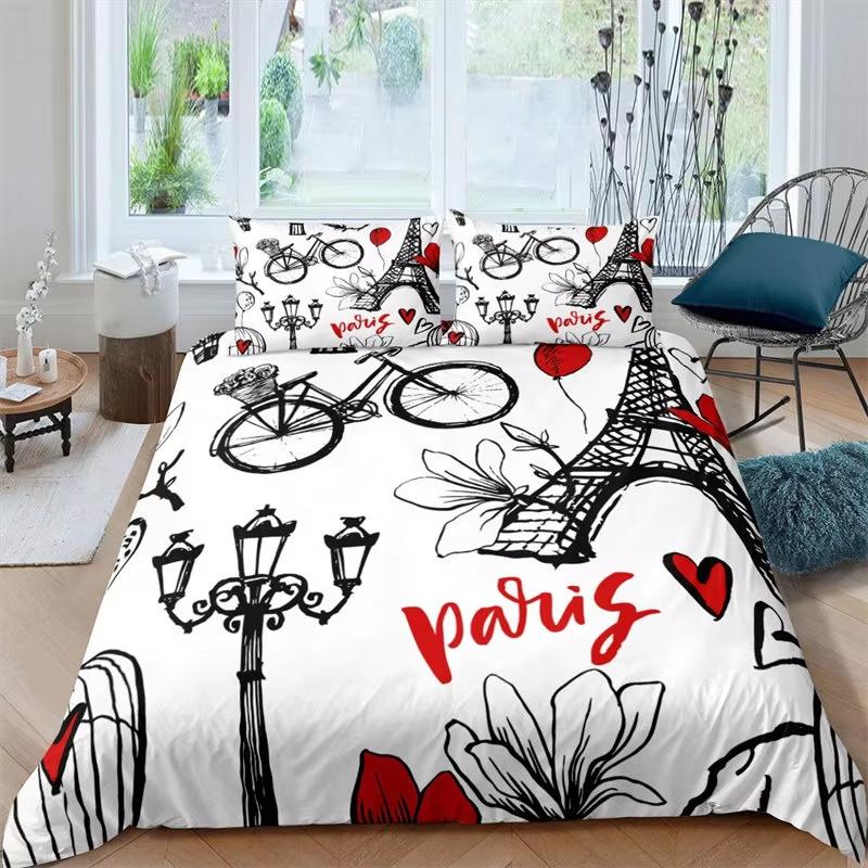 Paris Eiffel Tower Duvet Cover Romantic Theme Bedding Set Cityscape Comforter Cover For Kids Child Teen Boys Girls Bedroom Decor
