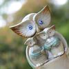 3 / Set Cute Art Colorful Glazed Ceramic Owl Miniature Figurine DIY Patio Shelf Table Farmhouse