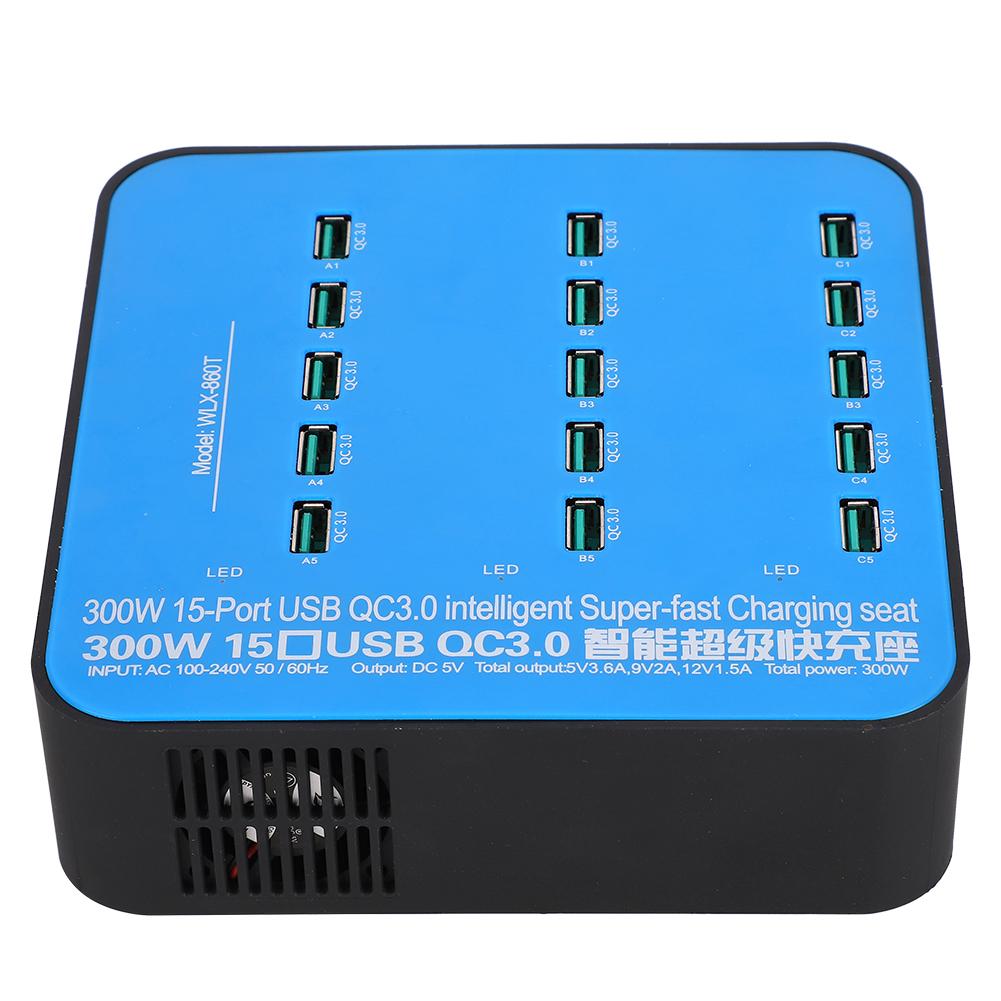 

Интеллектуальная зарядная станция USB 15 портов QC3.0 Интерфейс быстрой зарядки 300 Вт UK Plug
