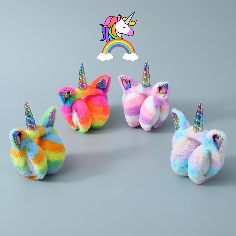 Lindas Orejeras Cálidas Infantiles de Dibujos Animados de Unicornio Estilo Conejo de Peluche Para Uso en Invierno