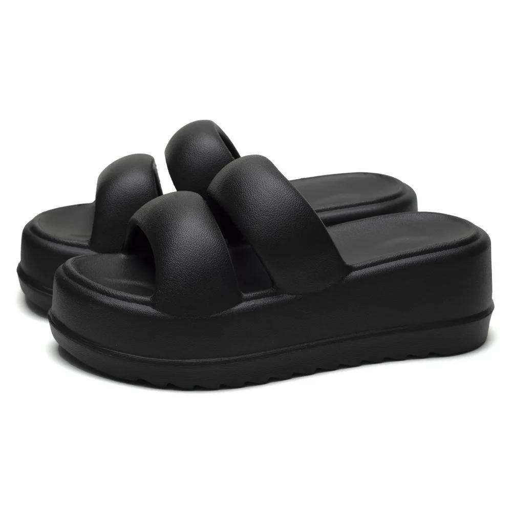 Fashion 2024 New Summer Women Fashion Thick Bottom High Heel Flip Flops Women Outer Wear Outdoor Beach Small High-Grade Casual Sandals