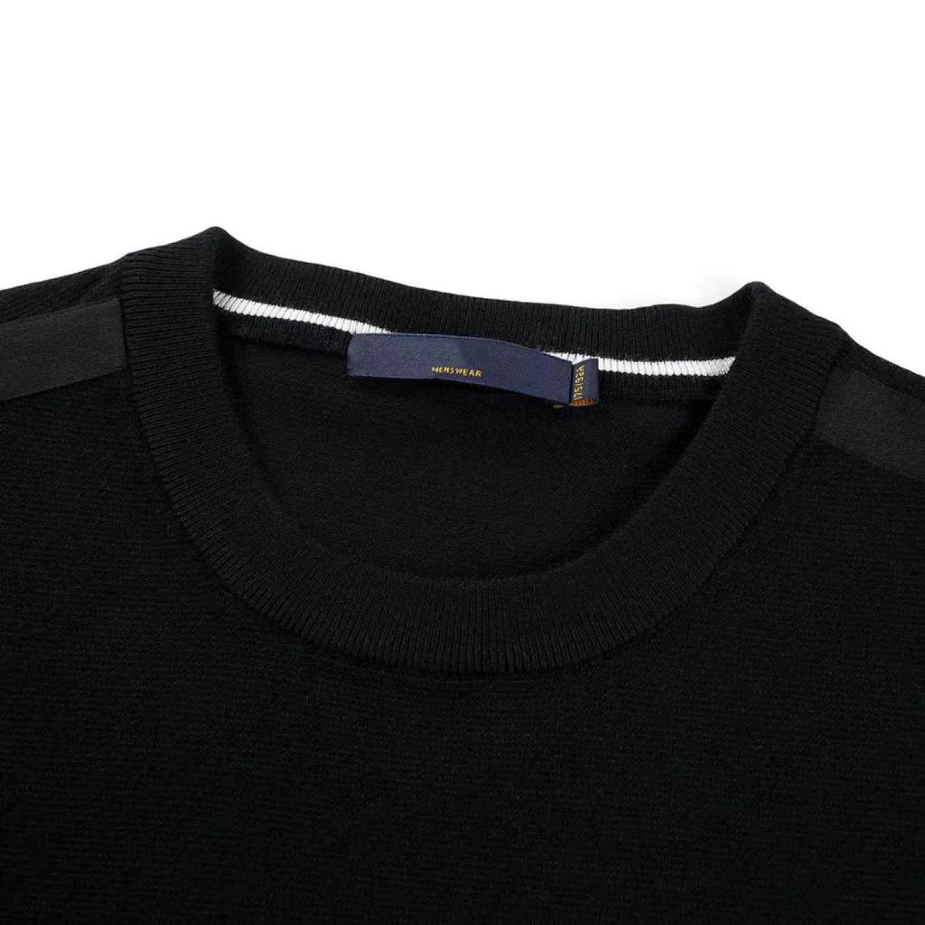 Autumn Men's Slim Fit Crew Neck Knit Sweater with Letter Ribbon Detailing