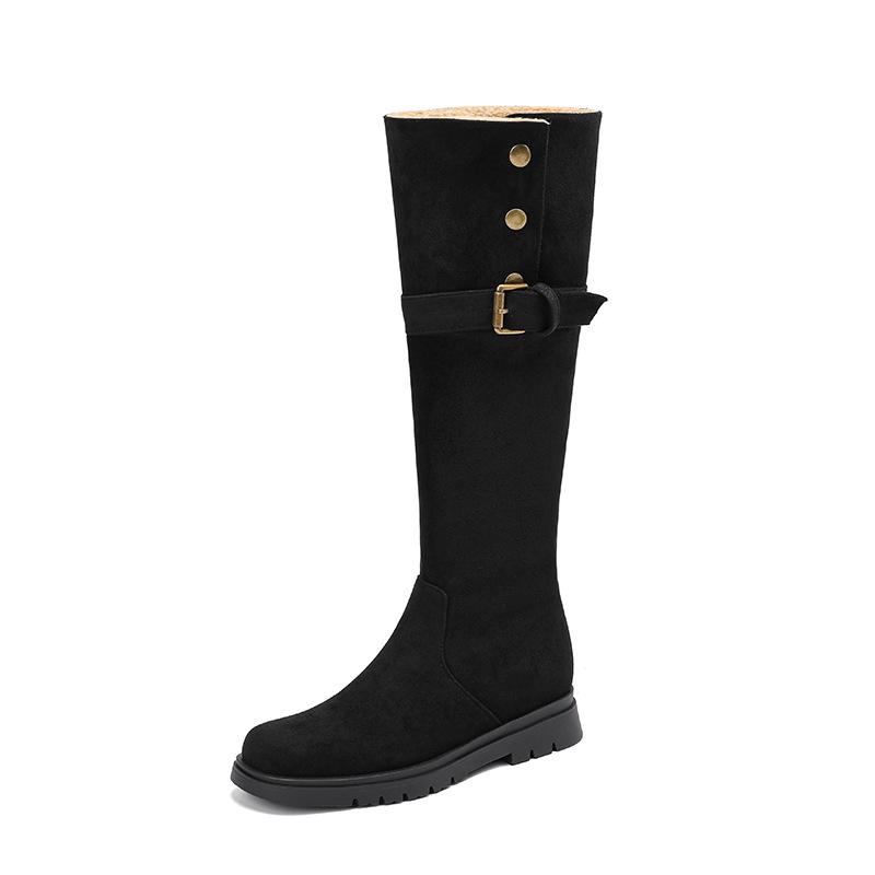 Belt buckle large size women's boots with increased inner height but knee boots matte European and American winter boots round head
