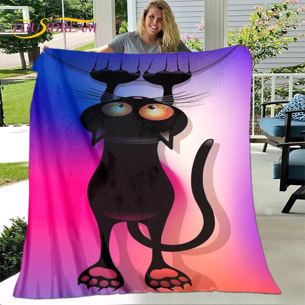 3D Cartoon Cute Gothic Cat Blanket,Flannel Blanket Throw Blanket,Warm Children's Blanket for Home Living Room Bedroom Beds Sofa