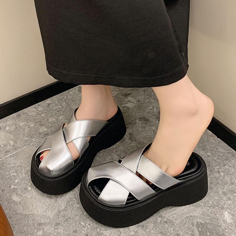 High-end bag head half slippers women's 2025 new summer fashion sandals versatile muffin thick-soled cool slippers