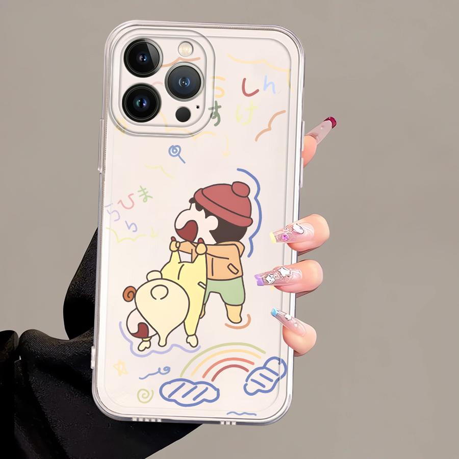 Cartoon Himawari Shin Case for iPhone 17 Pro Max 12 Mini 7 8 11 15 16 13 Pro XR XS Max Air 14 Plus Soft Phone Cover