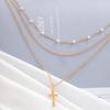 Simple Niche Design Cross Collarbone Chain Neck Chain Geometric Imitation Pearl Retro Stacked Necklace