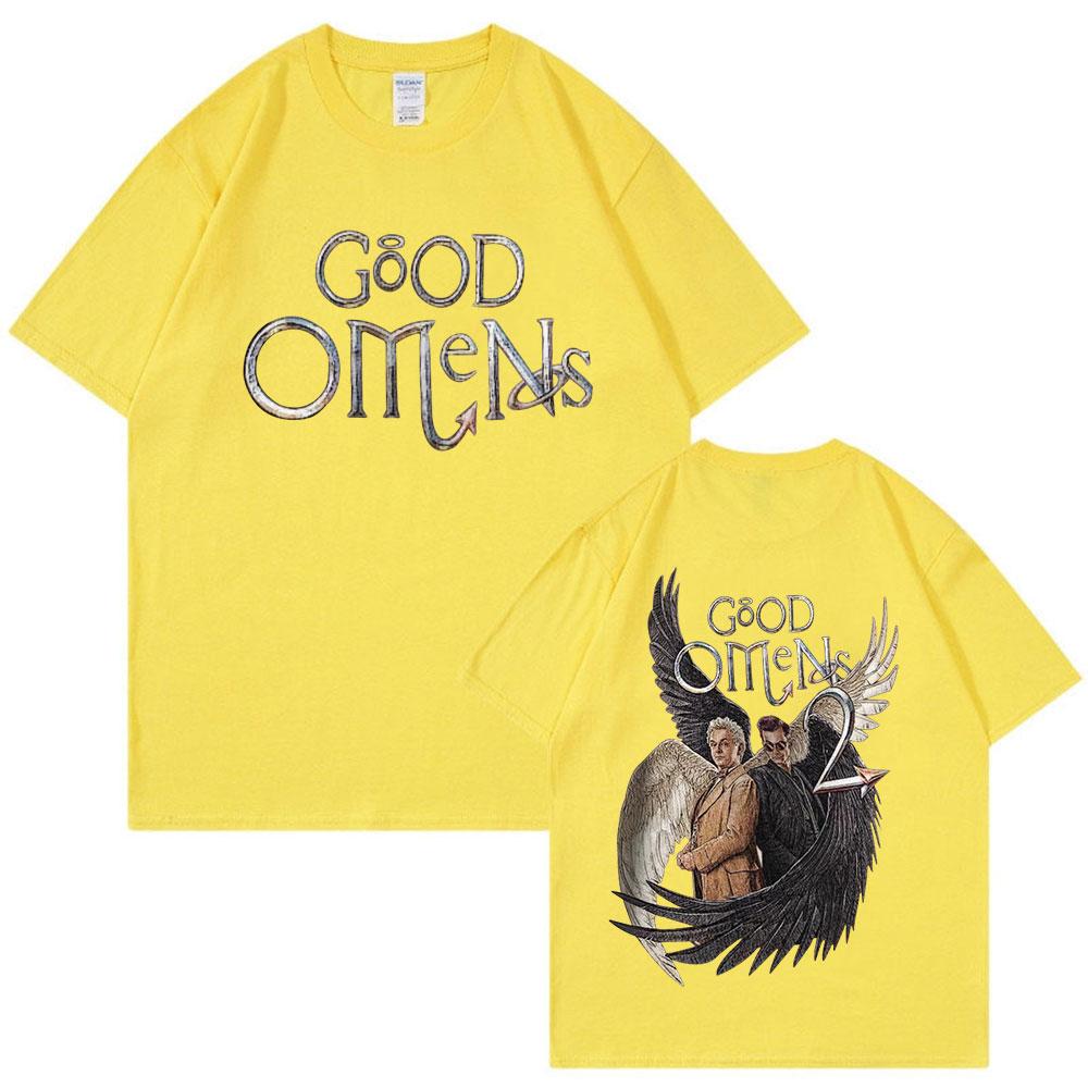 Good Omens Vintage Graphic T Shirt Men Fashion Cotton Short Sleeve T-shirts Unisex Casual Oversized T-shirt Harajuku Streetwear