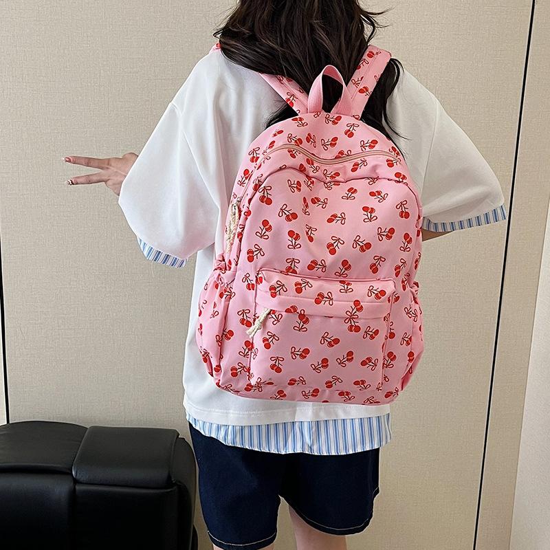 ins cute cartoon printed backpack Japanese style girl schoolbag women cute cherry travel bag