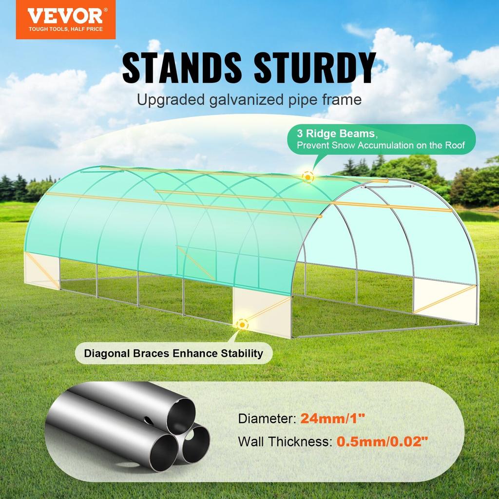 Walk-in Tunnel Greenhouse 29.2x9.7x6.5ft Galvanized Frame PE Cover Green
