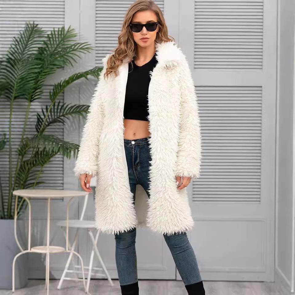 Women's Faux Fur Coat Top Plush Lapel Coat Long Fashion Autumn And Winter New Style