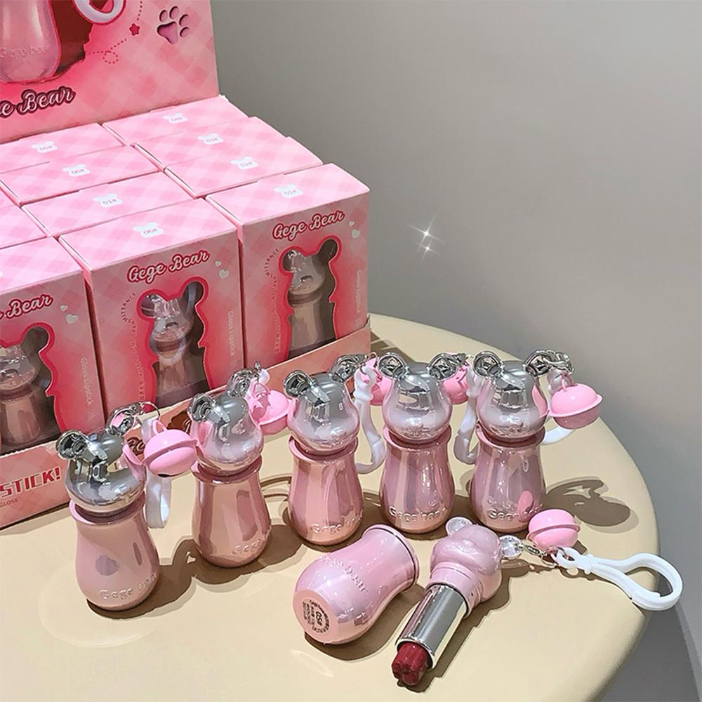 Sweet Bear Pendant Lipstick Gege Bear  Mirror Textures Matte Color Watery Moisturizing Cute Black and Pink Packaging