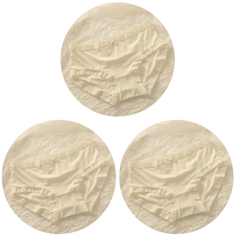 

3Pcs/set Women Underwear Seamless Summer New Bow Ice Silk Breathable Soft Briefs Mid-Waist Panties Female Skin-Friendly Lingerie M&3pcs