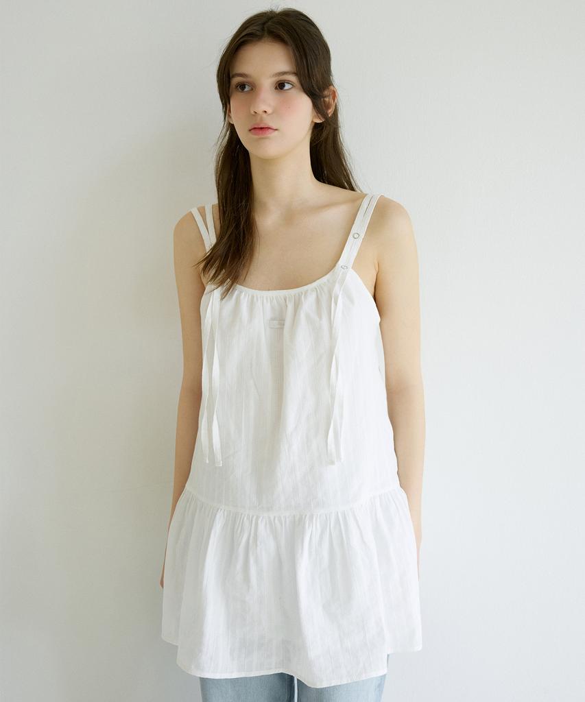 LETTER FROM MOON Strap Shirred Dress (White)