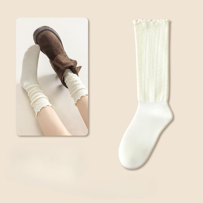 

Calf Socks for Women, Autumn and Winter Lace Black Fungus Pile Socks, Long Stockings, Spring and Autumn High Stockings, Cotton Stockings 1 pair