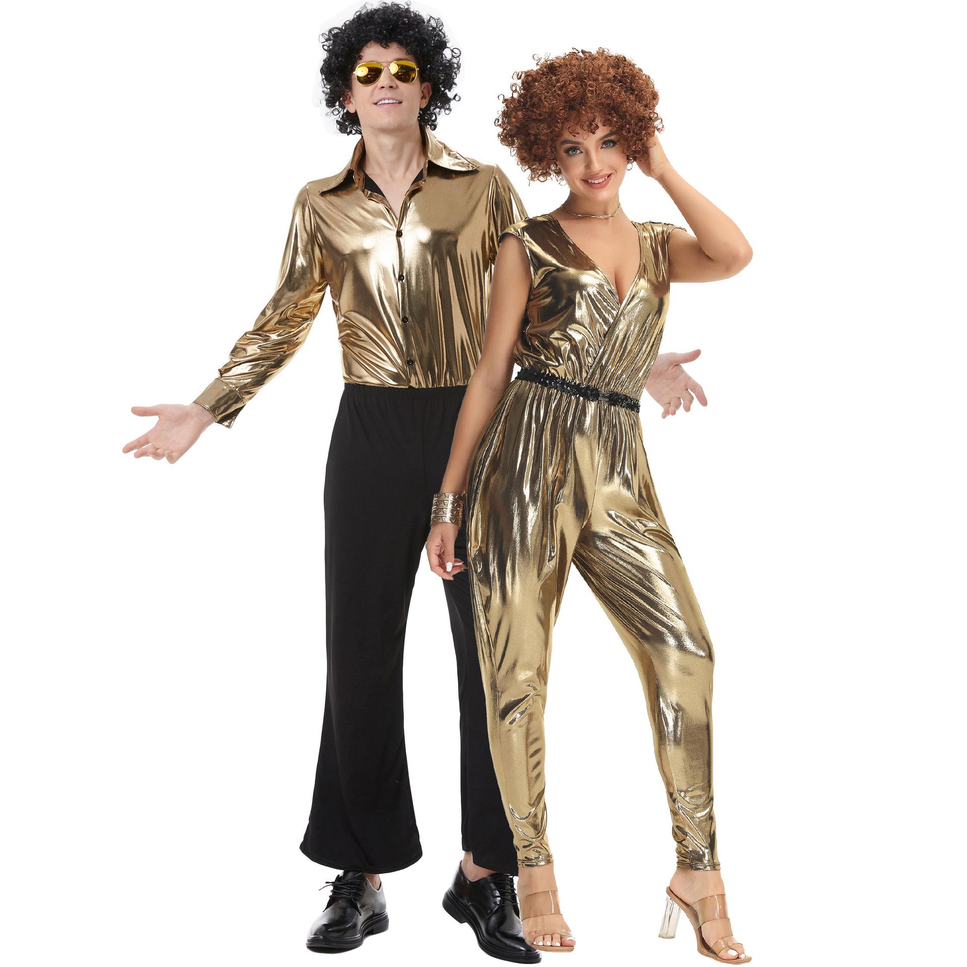 

Music festival retro 70s disco costumes, couple hipster dicos stage performance costumes M