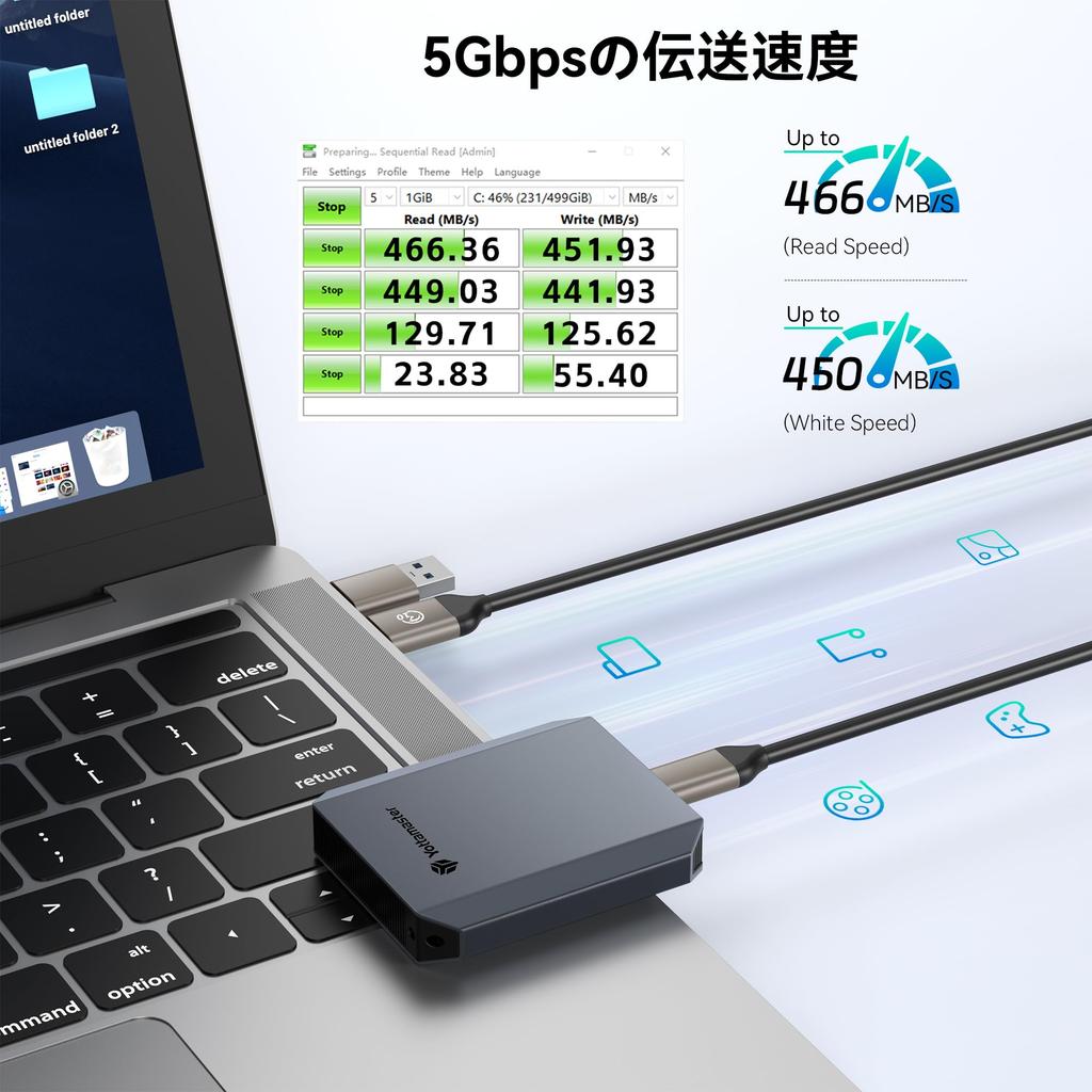 Yottamaster External SSD Maximum 2 in 1 Cable Strap Portable SSD Small and Lightweight Compatible with iPhone 256GB, 460MB/s, USB-C/A & Included,