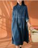 Women's Point Collar Long Sleeve Midi Dress Straight Fit Loose Waist Vintage Denim A Line Solid Color Pocket Spring Casual Shirt Dress