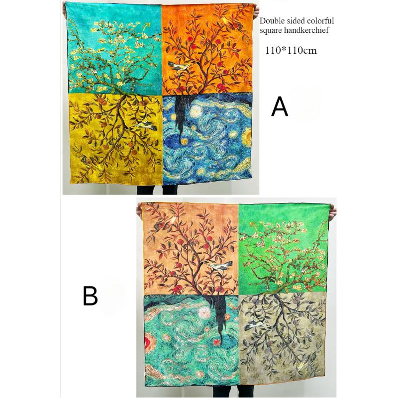 110*110cm oboustranný hedvábný šátek Dámský velkorysý šátek Mulberry Hedvábný šátek