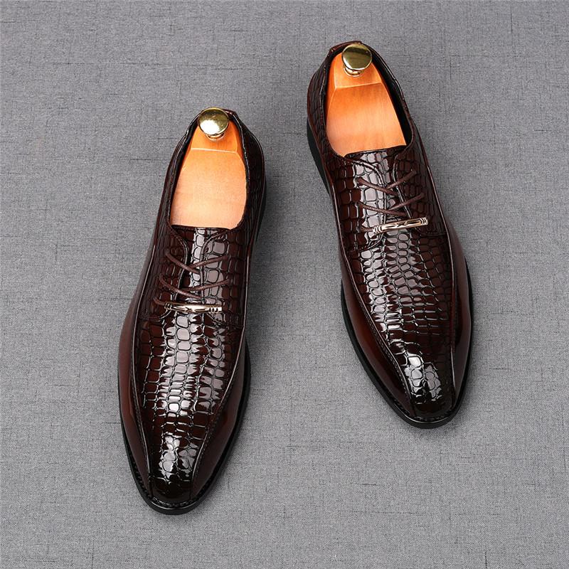 Fashion Fashion New Men's Pointed Shiny Lace Up Business Flats Derby Shoes Male Luxury Designer Homecoming Wedding Dress Footwear