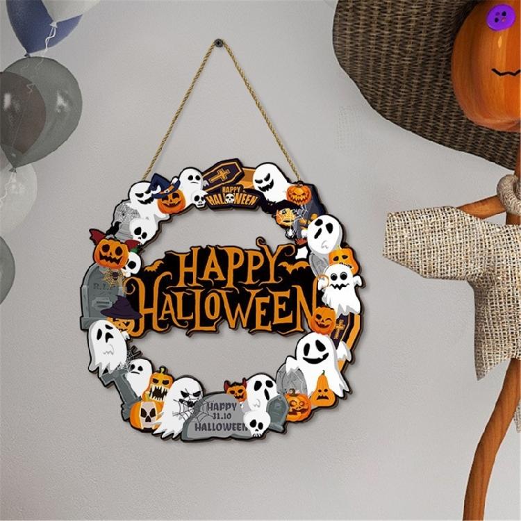 Halloween Türschild Dekoration Hängend Holz Wanddekoration Rustikal Haustür Hänger für Zuhause Zimmer Innen Außen Feiertag