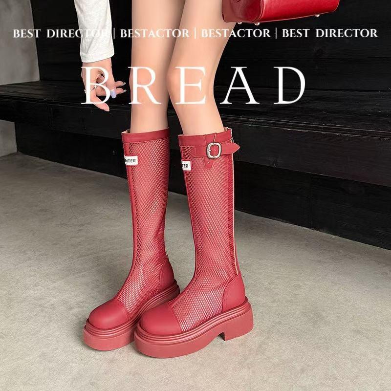 Womens 6CM Chunky Heel Mesh Boots Round Toe Breathable Cutout