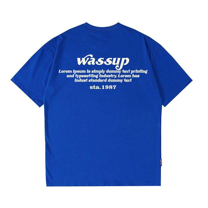Wassup Heods American-Style Heavy Letter T-Shirt for Men, Summer 2024 New Trendy Brand, Loose Short-Sleeve for Couples