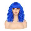 Bob Wig With Bangs 12 Inch Short Wavy Bob Wig Synthetic Blue Orange Pink Yellow Purple Red Wigs For Women Cosplay Halloween Daily Use