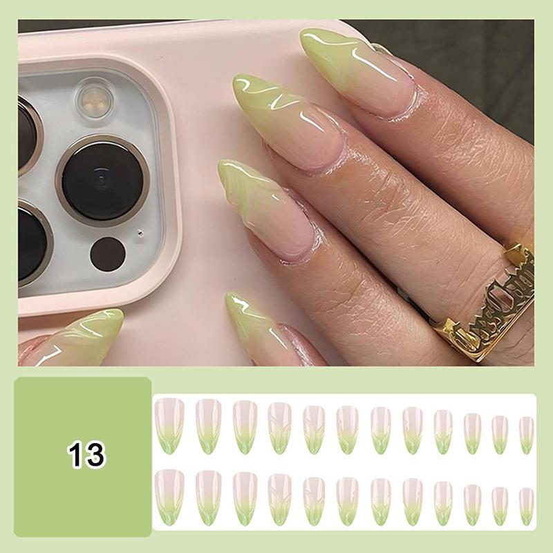 24/30Pcs Medium Fake Nail Set With Jelly Glue Gradient French Press On False Nail Elegantstyle Nails Full Cover Wearing False