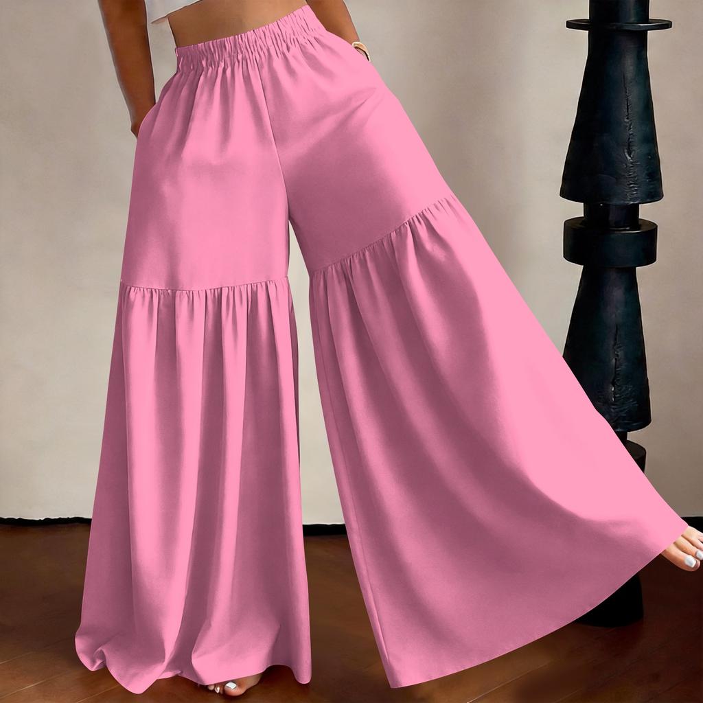 Women High Waist Wide Leg Pants Loose Fit Lightweight Flowy Palazzo Trousers Casual Solid Color Long Pants for Daily Wear