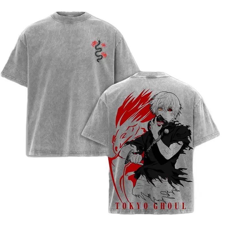 Hot Anime Tokyo Ghoul Kaneki Ken Clothing Men Women Casual Tshirts Washed Cotton Tee Oversized T-shirt Harajuku Unisex T Shirt
