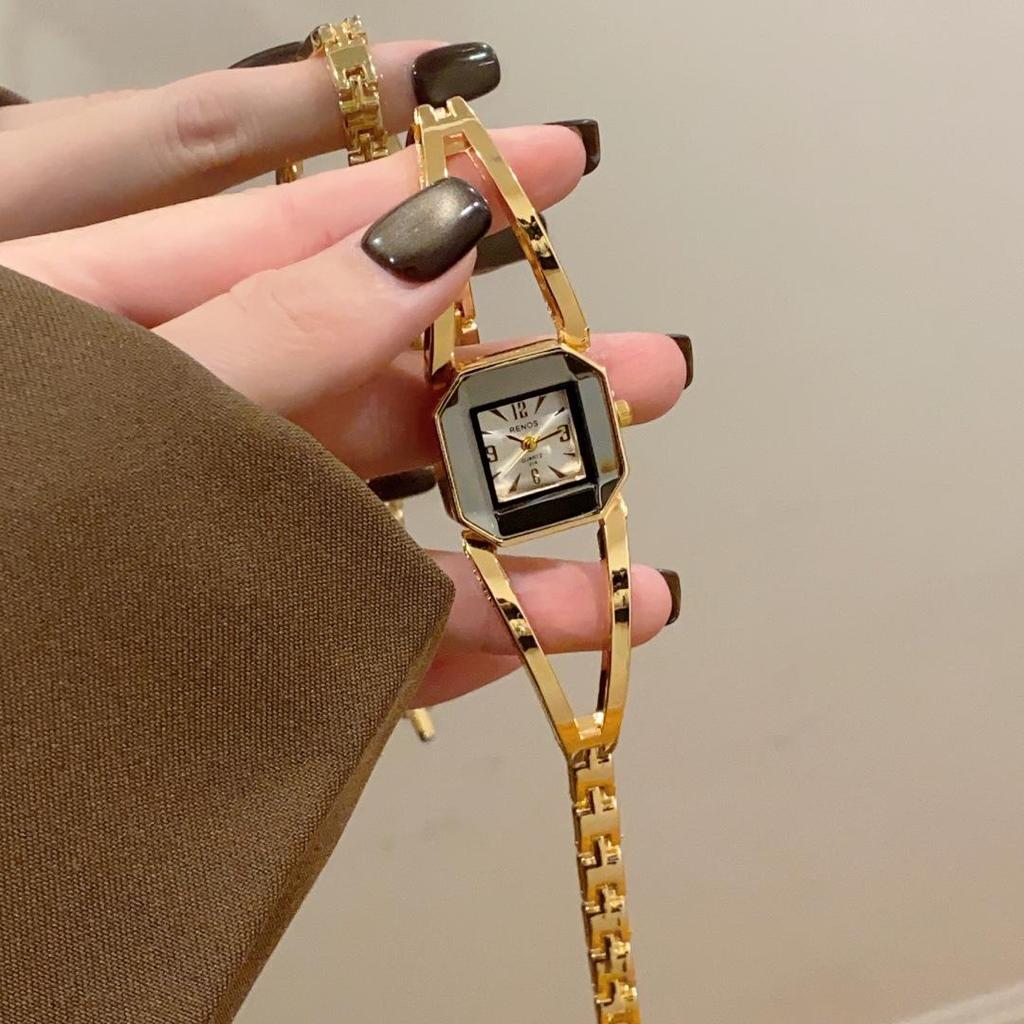 Retro Gold Square Dial Bracelet Watch - Classic European & American Style Women's Bangle