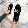 Fashion Women's Plush Flat Shoes Ladies Winter Slip on Furry Loafers Outdoor and Office Wear Fashion Chain Design Winter Warm Snow Boots