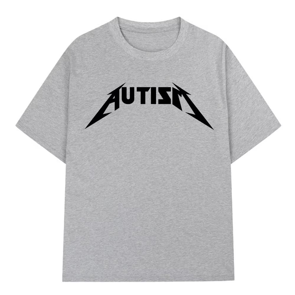 Autism Metal Rock funny Mens 100Cotton shirt Y2k hiphop style Graphic Tshirt Unisex Oneck Short Sleeve Streetwear Women shirt
