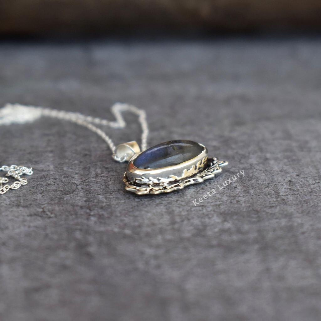 Genuine Labradorite Necklace, Sterling Silver Labradorite Necklace, Crystal Necklace for New Beginning, Boho Necklace, Bridesmaid Necklace