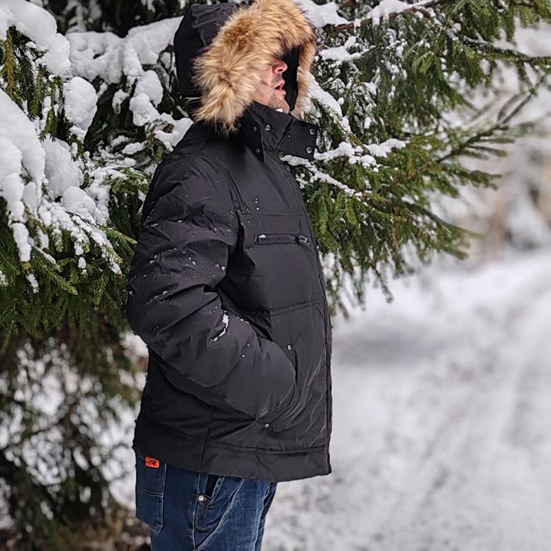 Erkekler Aşağı Ceket Kış Sıcak Aşağı Palto 80% Beyaz Ördek Aşağı Gerçek Rakun Kürk Kış Erkek Mont Siyah