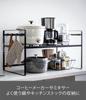 Yamazaki Jitsugyo 5163 Toaster Rack, Wide, Black, Approximately W65.5XD35XH36cm, Tower Kitchen Rack, Lower Tier Turns Into Work Space, 2 Level Height