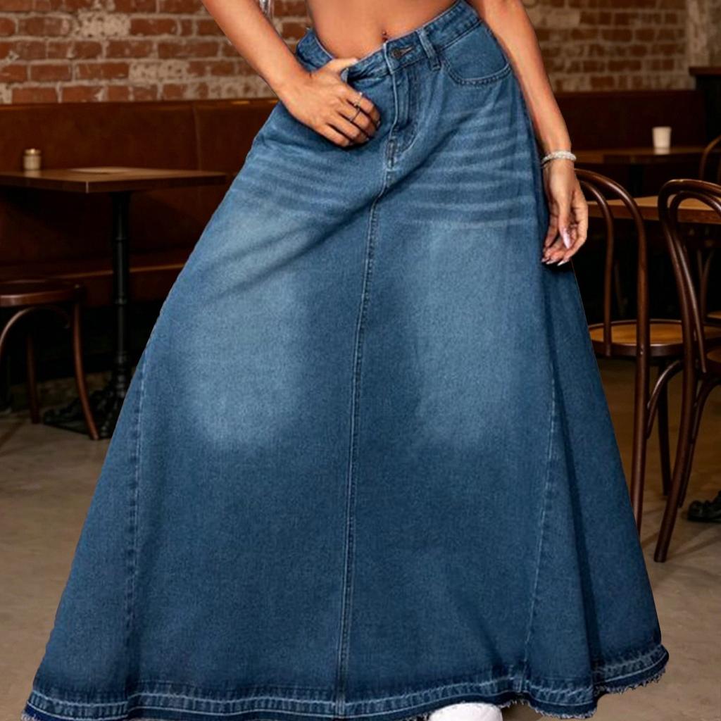Gonna in Denim da Donna Retro Vita Alta Chiusura a Bottoni Gonne Jeans Svasate Pieghettate Svasate A-line Maxi Gonne in Denim Gonne in Denim Vintage Casual da Donna