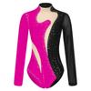 Women Long Sleeve Rhinestones Mesh Gymnastics Leotard Bodysuit Ice Skating Jumpsuit