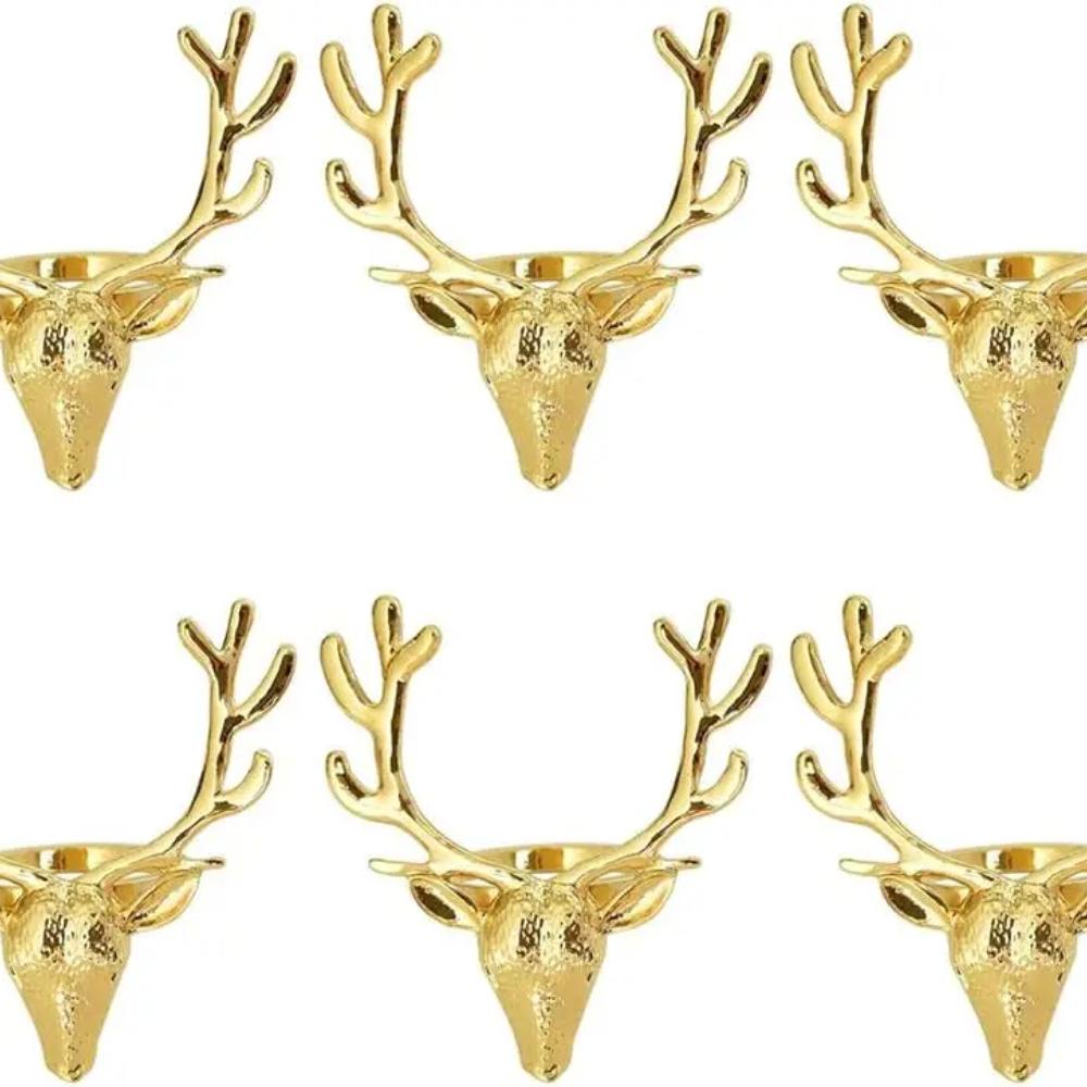 6 Pcs Gold Napkin Rings Deer for Head Shape Christmas Party Dinner Table Decor Exquisite Wedding Dinner Hand Towel Holder Napkin Holders for Cloth