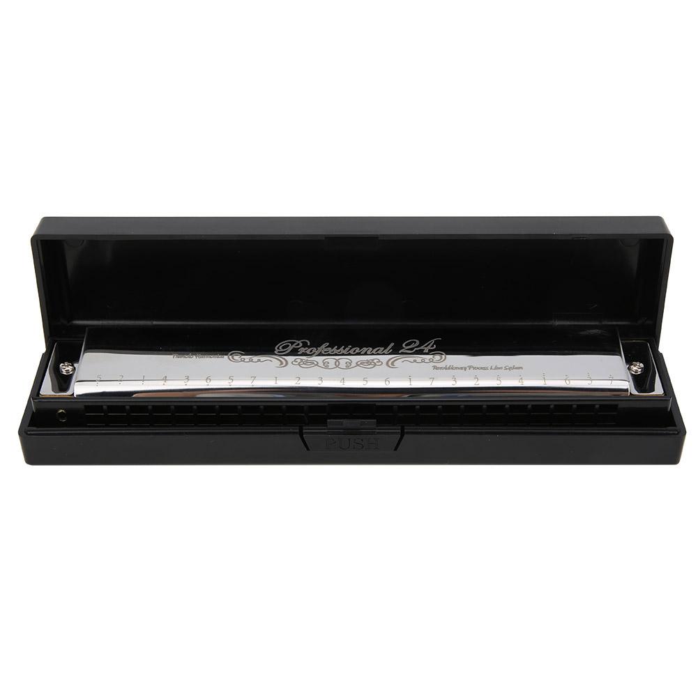 C Key Harmonica 24‑Hole Polyphonic Student Adult Beginner Playing Resin Accented Mouth OrganSilver
