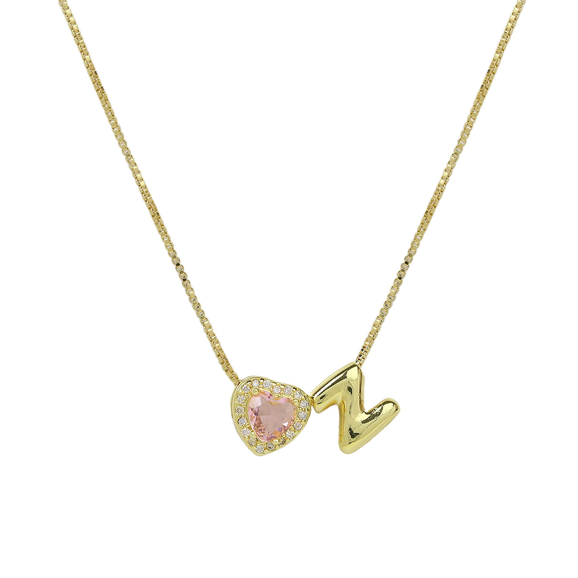 

Delicate Heart Pink Zircon Mini Letter Pendant Necklace for Women Gold Plated Balloon Bubble Initial Alphabet Trendy Jewelry