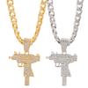 Unique Fashion Big Gun Iced Out Pendant Cuban Link Chain Necklace,silver/Gold Plated Hip Hop Iced Out Jewelry for Women Party