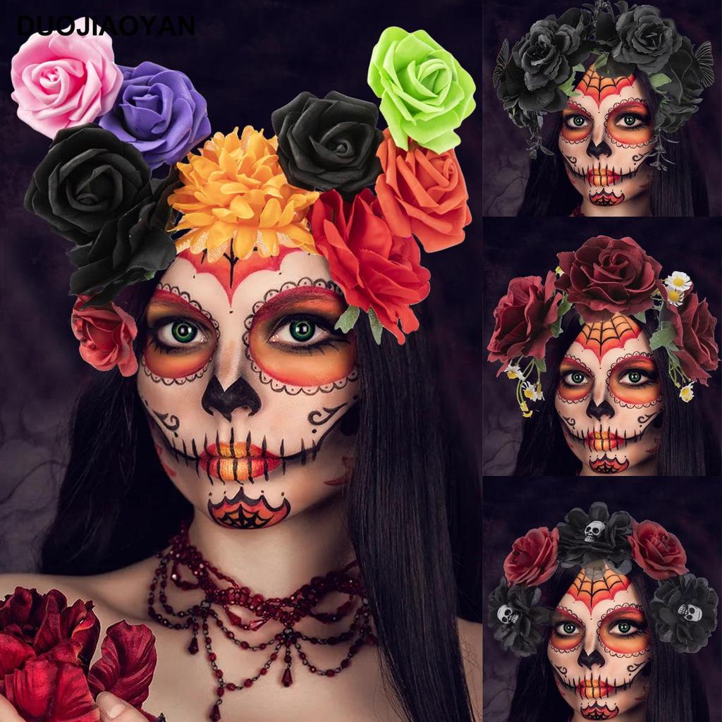 Halloween Flower Headband with Spider for Cosplay or Makeup Party