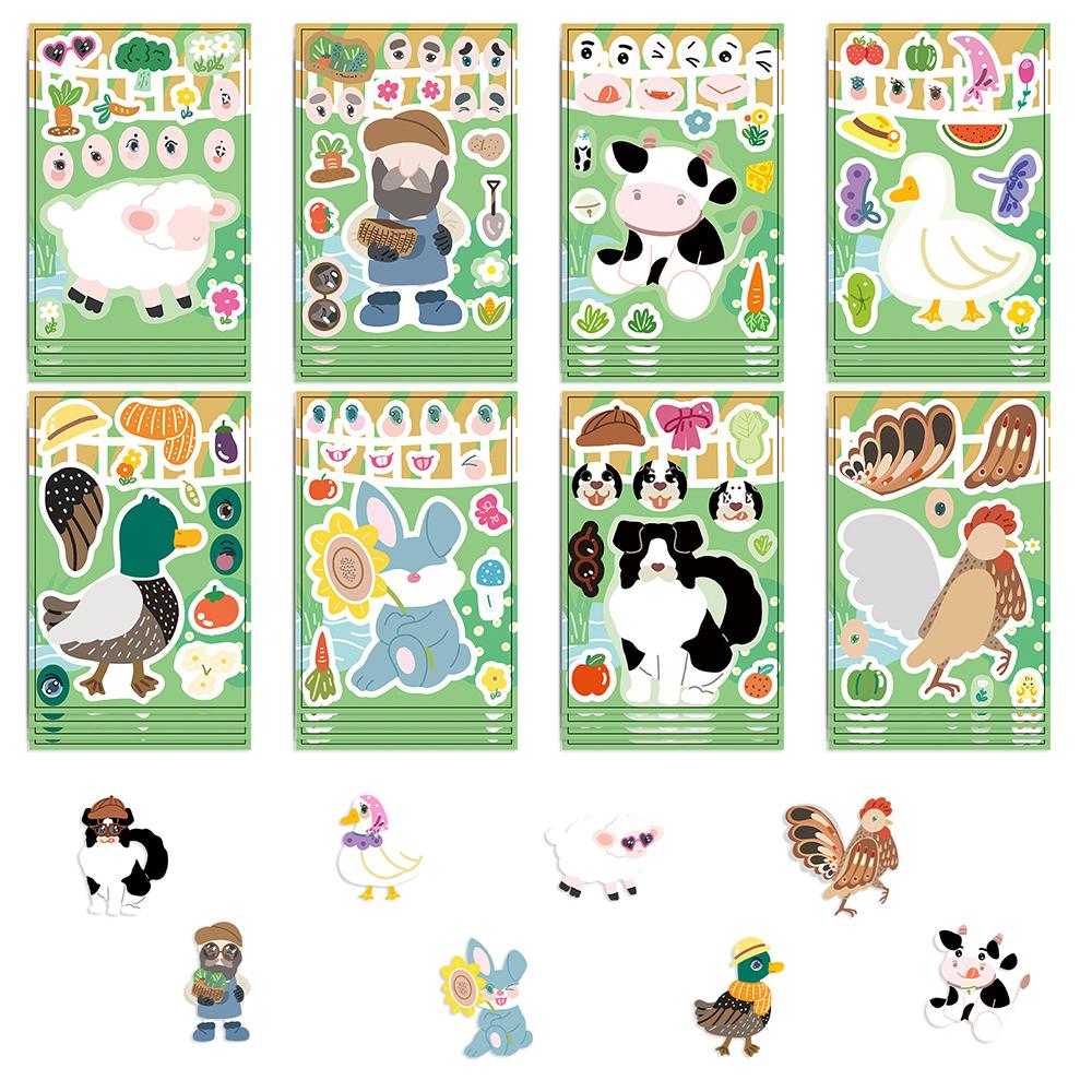 8/16PCS Farm Animal Children's Puzzle Sticker Cartoon Kids Make a Face Cute Rabbit Cow Dog Cartoon Assemble Jigsaw DIY Party Toy