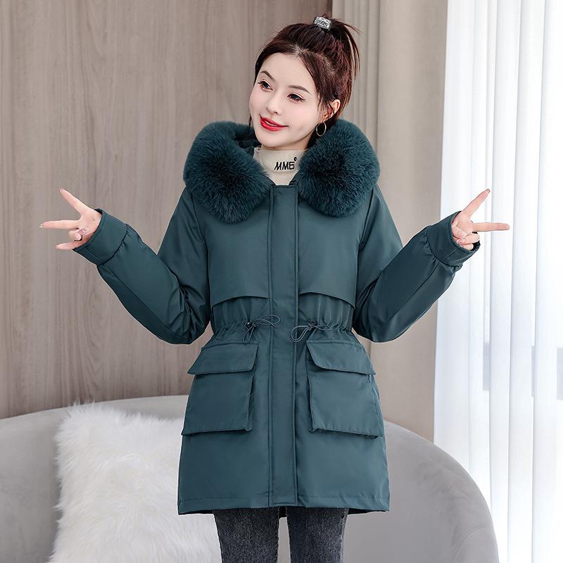 

Женская куртка 3-в-1 средней длины: Съемная подкладка и капюшон, Дизайн, подчеркивающий талию, Зимнее пальто с толстой подкладкой L темно-синий