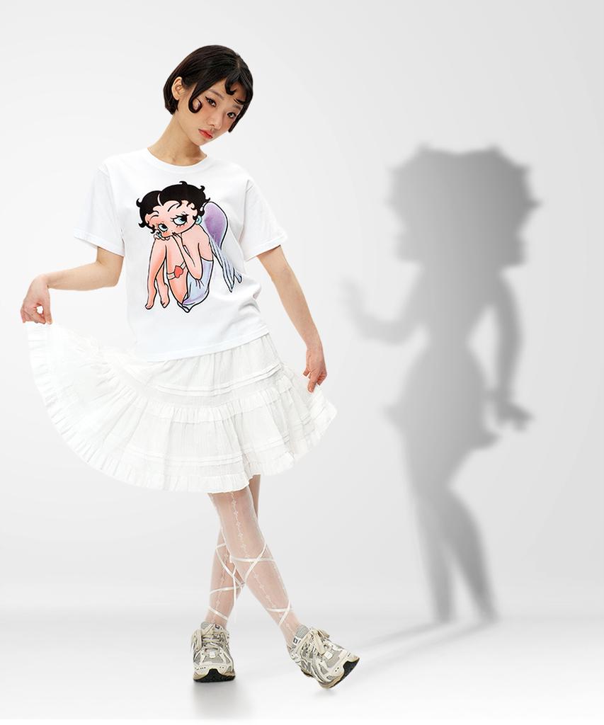 LAUGHER [Betty Boop] Angel T-Shirt - White