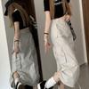 Women's Summer American Vintage Utility Skirt - Drawstring Casual A-Line Midi Skirt with Design-Forward Slit for Students