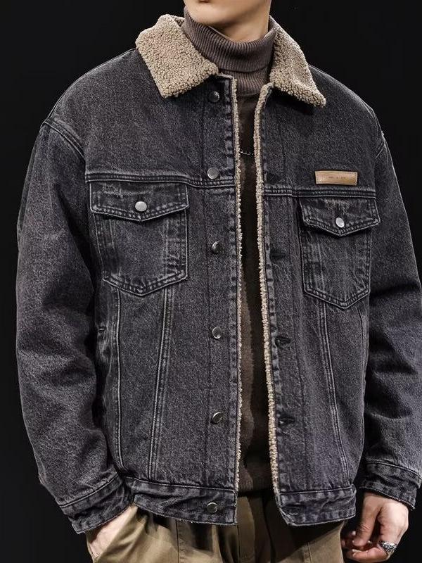 Retro-Jeansjacke für Herren mit Reverskragen – Lässiger, lockerer Schnitt, Arbeitsjacke