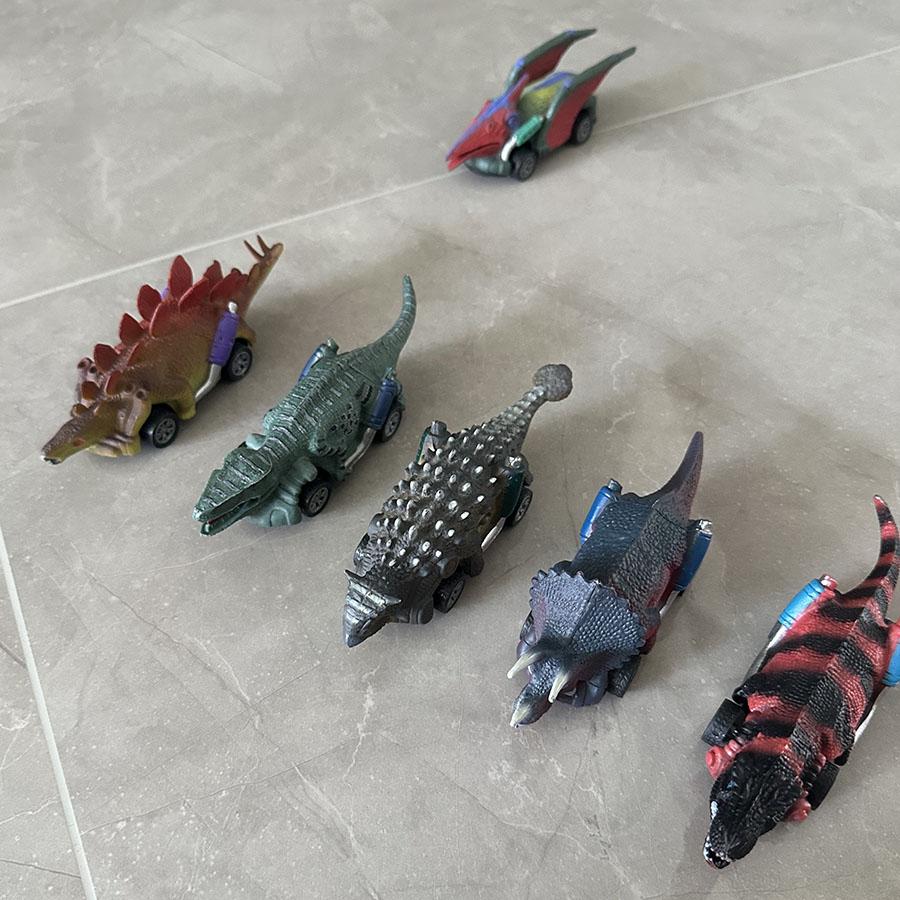 6pc dinosaur toy toy car, interactive game with Tyrannosaurus rex spring, can be used as a gift for holidays, Easter, Halloween